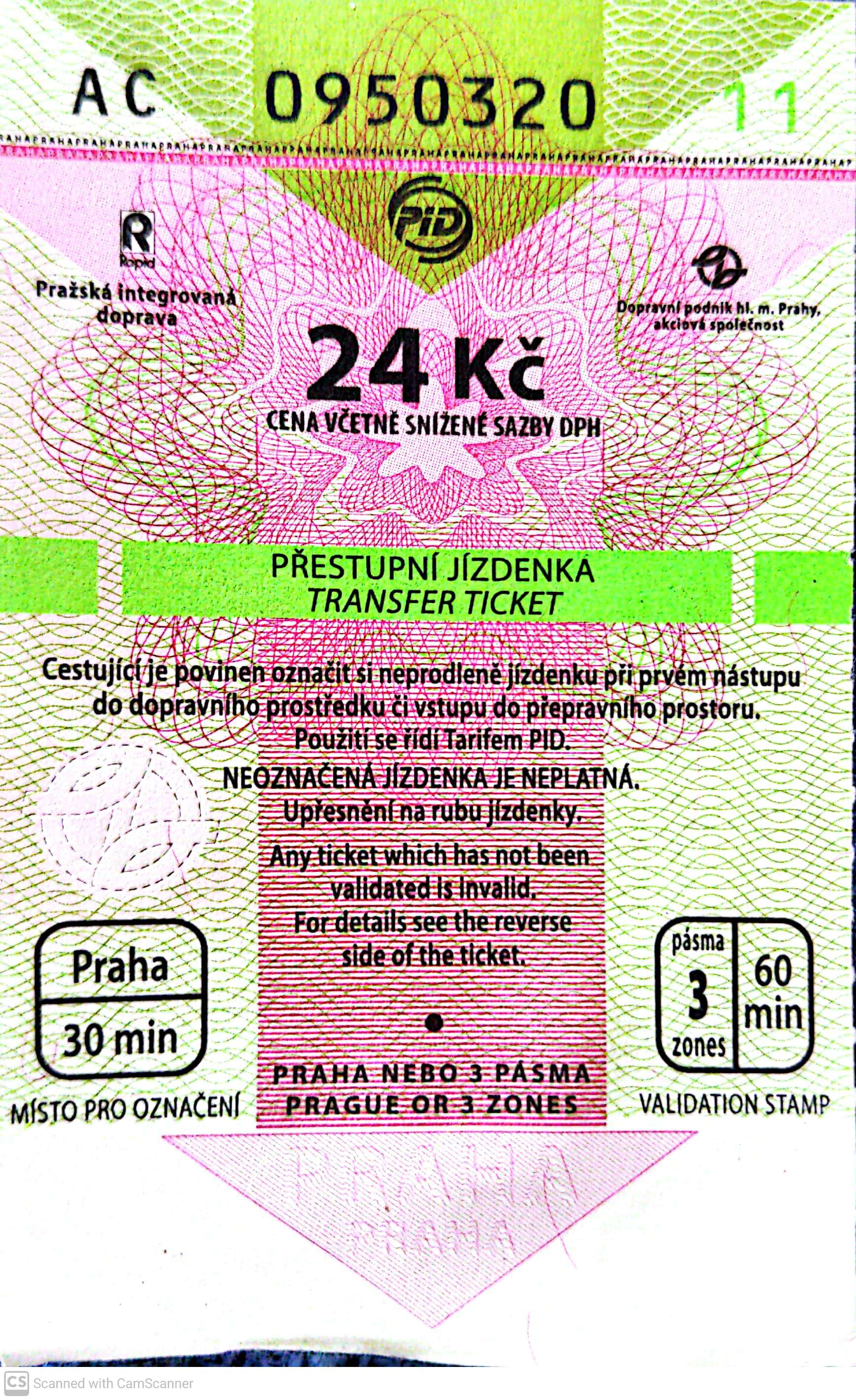 Metro ticket from Prague