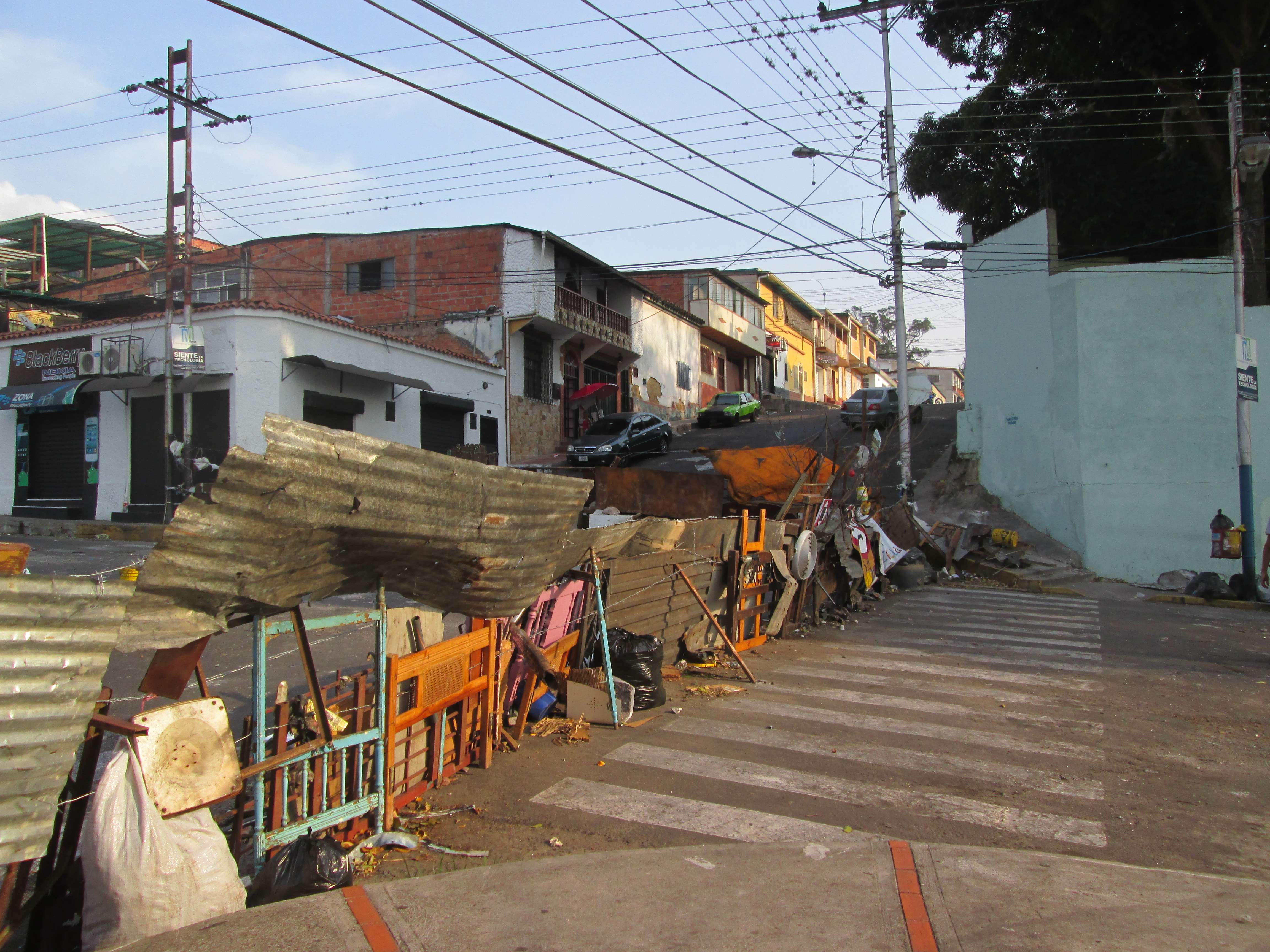 A barricade built by protesters