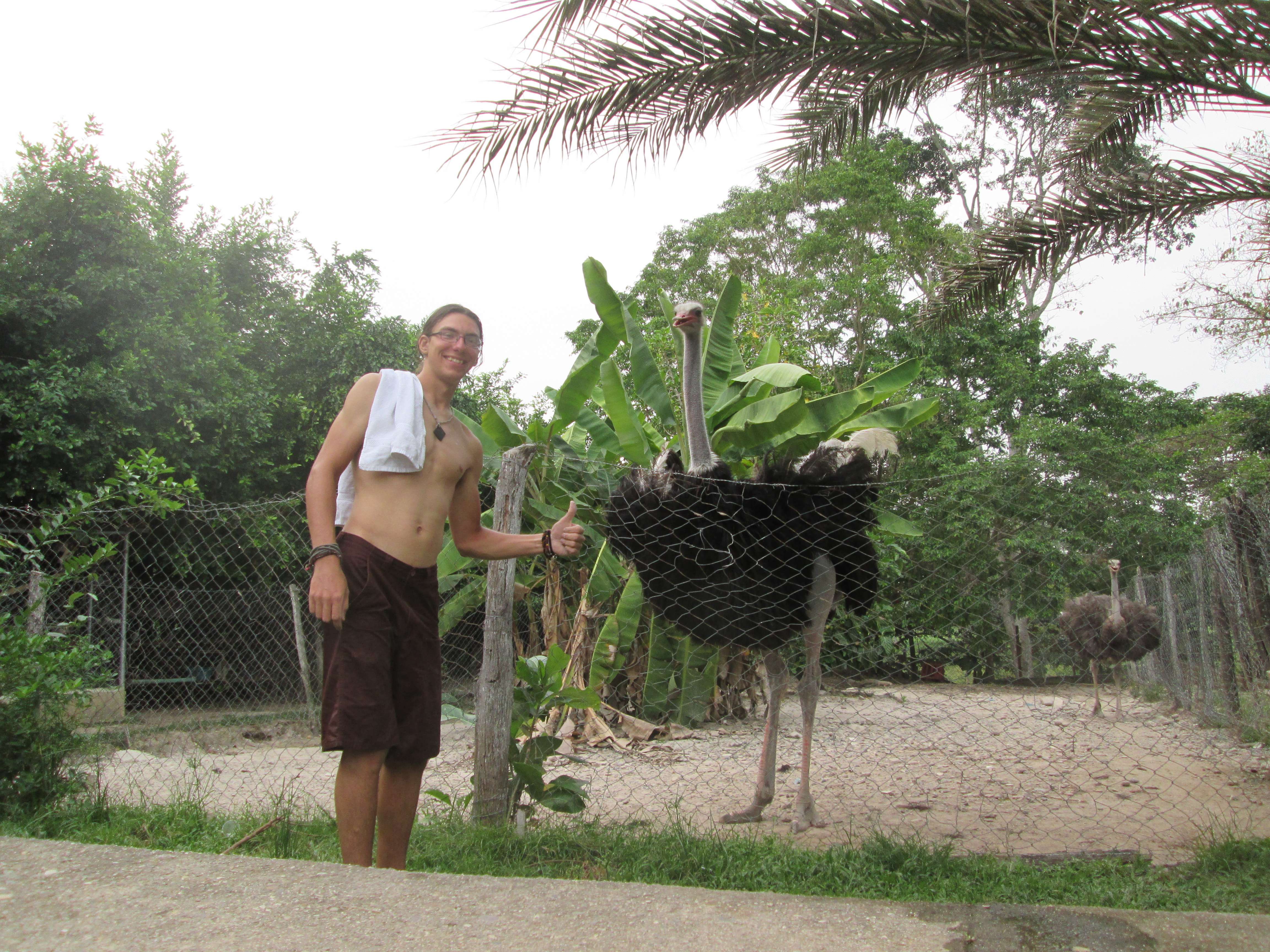 Me, after a swim, next to an ostrich