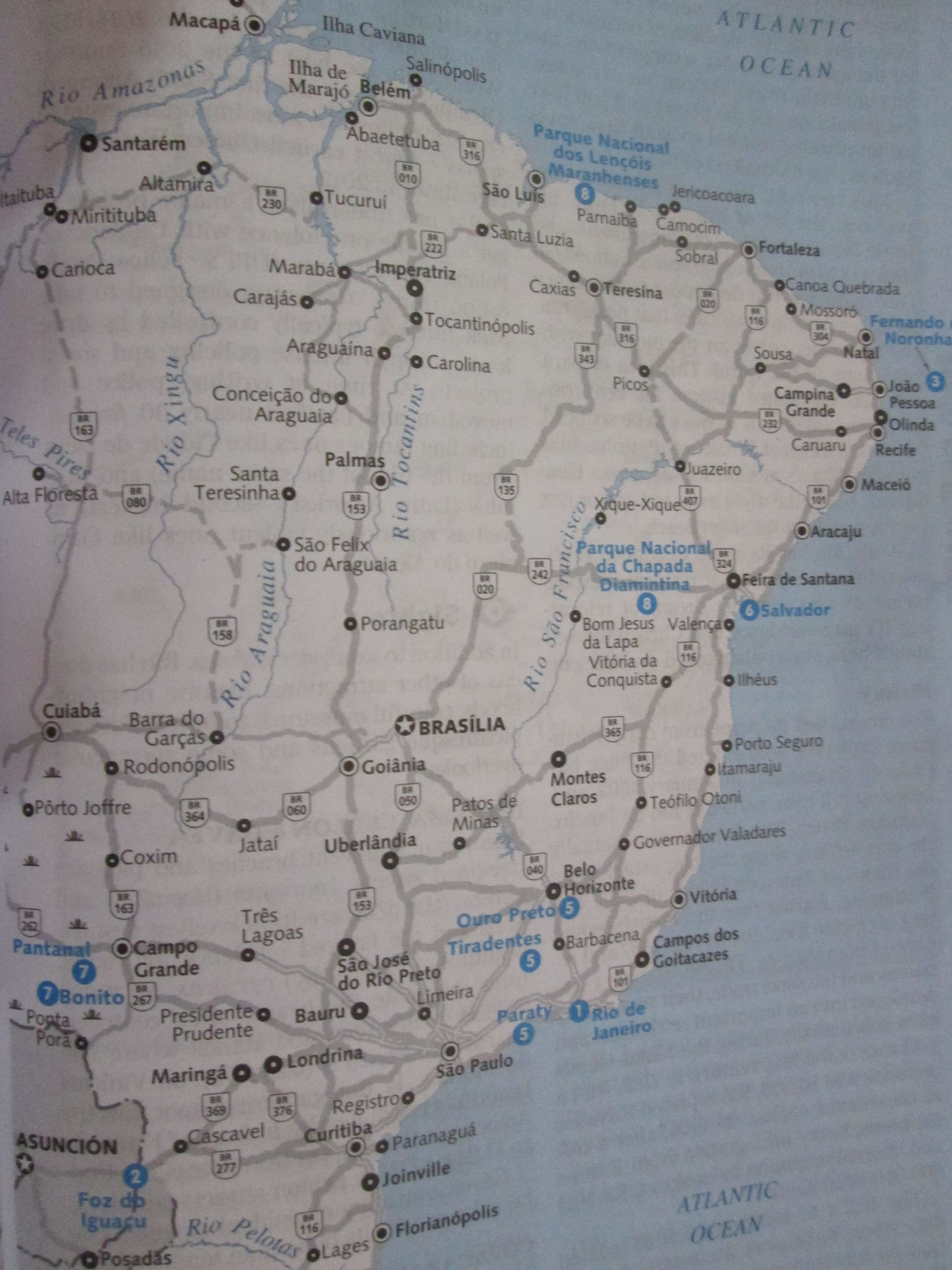 Map of my planned route through Brazil, from Santarém to Florianopolis
