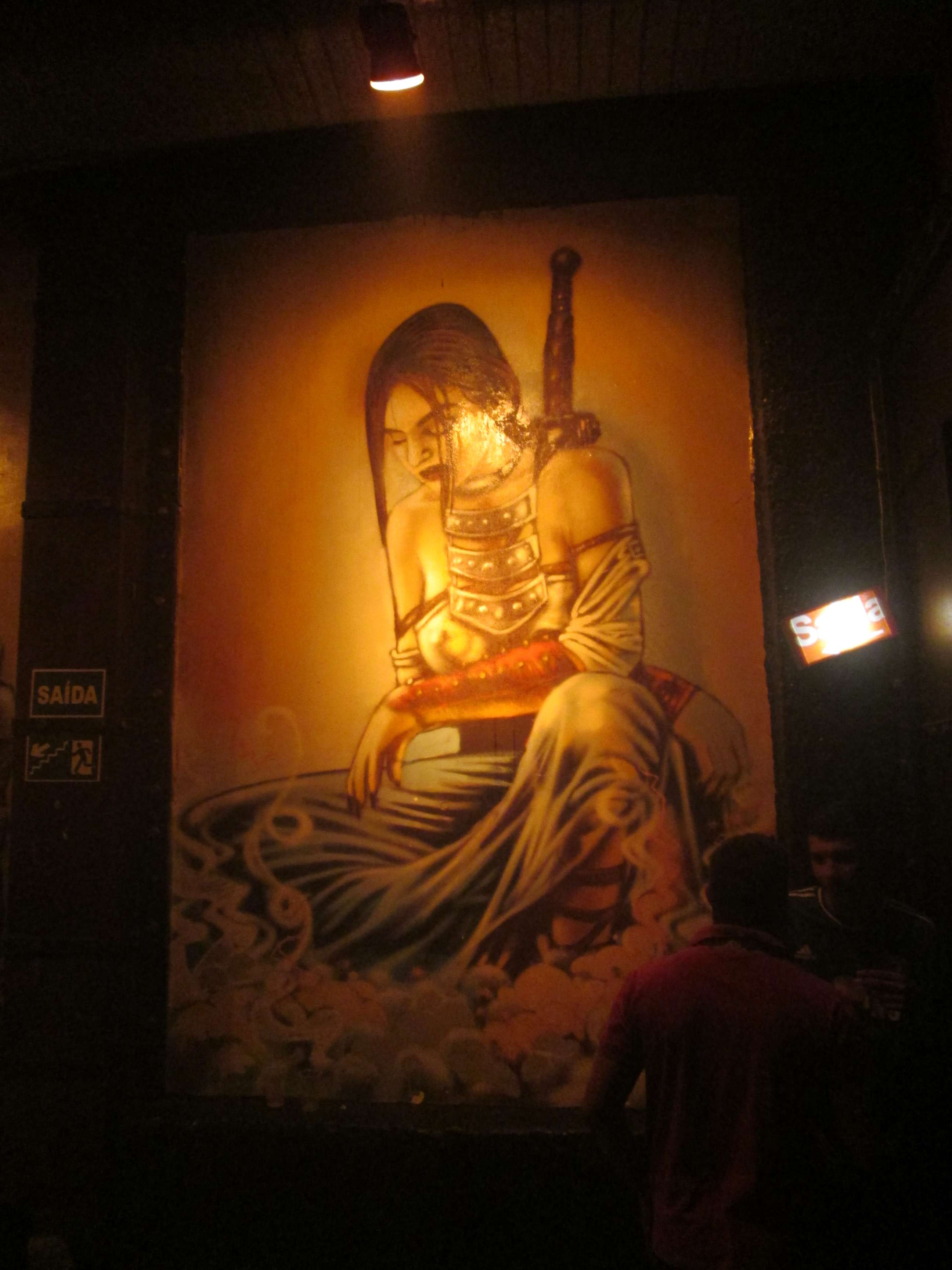 Samurai girl mural in the stairwell of the club